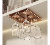 Vaisoeny Support verre a pied suspendu, Lot de 2 porte verres suspendu, installation sans perçage, range verre suspendu pour cuisine et bar (Ambre)