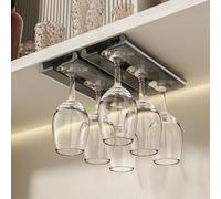 Vaisoeny Support verre a pied suspendu, Lot de 2 porte verres suspendu, installation sans perçage, range verre suspendu pour cuisine et bar (Gris)