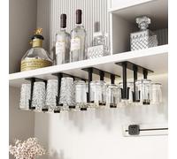 Vaisoeny Support verre a pied suspendu, lot de 4 porte-verres à vin, sans perçage, installation sous armoire, pour salle à manger, cuisine et bar (Noir)