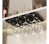 Vaisoeny Support verre a pied suspendu, Lot de 4 porte verres suspendu, installation sans perçage, range verre suspendu pour cuisine et bar (Noir)