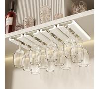 Vaisoeny Support verre a pied suspendu, Lot de 4 porte verres suspendu, installation sans perçage, range verre suspendu pour cuisine et bar (Blanc)