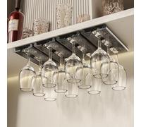 Vaisoeny Support verre a pied suspendu, Lot de 4 porte verres suspendu, installation sans perçage, range verre suspendu pour cuisine et bar (Gris)