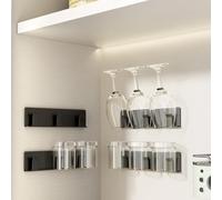 Vaisoeny Support verre a pied suspendu, lot de 4 supports pour verres à vin, installation sans perçage, montage mural pour salle à manger, cuisine et bar (Noir)