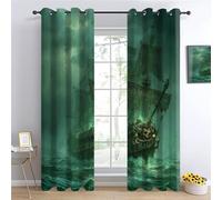 Vaisseau fantôme Chambre à Coucher Rideaux, Bateau Pirate Rideau Occultant, Dark Fantasy Salon Rideau, Style Gothique Isolant Panneaux de Rideaux Intérieurs L70 x H160cm 2 Panneaux