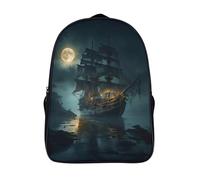 vaisseau fantôme voyage sac à dosc unique étudiant cartable 2 compartiment clair de lune 3d imprimé sac d'école-16,12 ans et plus garçons et filles pour l'école les voyages les affaires