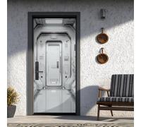 Vaisseau Spatial Autocollants de Porte Vaisseau Spatial Sticker Porte 90x200 cm, Station Spatiale Poster Porte Trompe L'oeil Auto-AdhéSif Imperméabl Chambre Cuisine Bain Salle