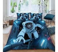 Vaisseau Spatial de l'univers Housse de Couette 200x220 cm avec 2 Taies d'oreiller, Astronaute Parure de Lit 2 Personnes pour lit avec Fermeture Éclair Sets de Housse Couette en Microfibre (Dx7111)