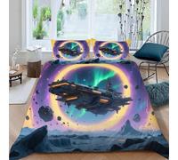 Vaisseau Spatial de l'univers Parure de Lit 2 Personnes 3 Pièces en Microfibre, l'espace Extra-atmosphérique Housse de Couette avec Fermeture Éclair 220x240 cm et 2 Taies d'oreiller 50x75 cm (Dx6958)