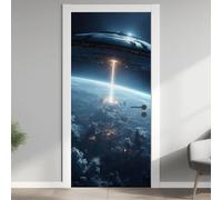 Vaisseau Spatial Poster de Porte 3D Trompe L'oeil, Science-Fiction Auto-Adhésif Sticker Porte pour Chambre Cuisine, Futurisme Stickers Autocollants de Porte 85x215 cm