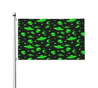 Vaisseaux Spatiaux Extraterrestres Planète Verte Garden Flag Avec Œillets Drapeau De Jardin Couleurs Vives Drapeau Pour Bar Pelouse Cour 90X150Cm