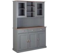 Vaisselier 5 portes 3 tiroirs pin massif gris Luza Gris G