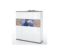 Vaisselier / Buffet coloris blanc brillant et chene sterling - Longueur 120 x Hauteur 135 x Profondeur 37 cm --