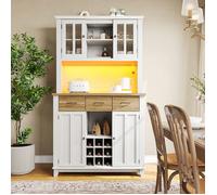 Vaisselier Buffet de cuisine avec éléments hauts et vitrine Eclairage LED Tablettes réglables Tiroirs - SWEIKO - bois Blanc