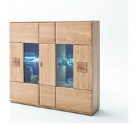 Vaisselier - Buffet en bois chêne massif bianco + LED - L.150 x H.141 x P.38 cm