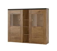 Vaisselier design 2 portes pour salon couleur chêne et noir effet bois. collection SANTIAGO.