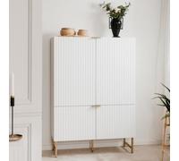 Vaisselier Edith - Blanc mat - 4 portes - 8 étagères - accents en métal couleur or