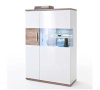 Vaisselier gauche coloris blanc brillant et chêne sterling - Longueur 90 x Hauteur 135 x Profondeur 37 cm