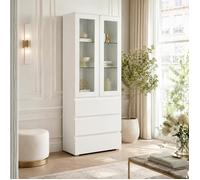 Vaisselier vitrine blanc moderne 2 portes 3 tiroirs ALVA