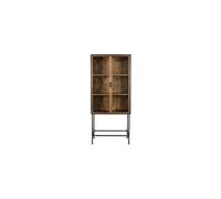 Vaisselier vitrine en bois recyclé marron, 2 portes en verre, 3 étagères, pieds en fer laqué noir - Dutchbone, Berlin - 83x43x181 cm