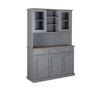 Vaisselier / vitrine en pin massif fonce et gris - L.131 x H.191 x P.45 cm --