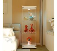 Vaisselier Vitrine pour Collection, Vitrine en aVerre Blanc avec LED, Meuble Vitrine Salon avec Porte et Serrure, Armoires Vitrées de Présentation pour Chambre, Bar et Salle à Manger, 125x42x36 cm
