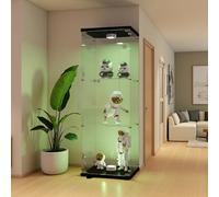 Vaisselier Vitrine pour Collection, Vitrine en Verre avec LED, Meuble Vitrines sur Pied en Verre 3 Couches, Armoire Vitrée avec Portes et Serrure, pour Bar Salon, 125 x 42 x 36 cm (Noir, 125cm)