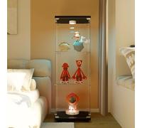 Vaisselier Vitrine pour Collection, Vitrine en Verre Noir avec LED, Meuble Vitrine Salon avec Porte et Serrure, Armoires Vitrées de Présentation pour Chambre, Bar et Salle à Manger, 125x42x36 cm