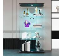 Vaisselier Vitrine pour Collection, Vitrine en Verre Noir avec LED, Meuble Vitrine Salon avec Porte et Serrure, Armoires Vitrées de Présentation pour Chambre, Bar et Salle à Manger, 164x80x36 cm