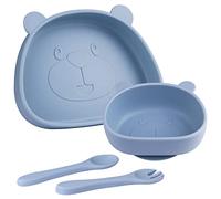 Vaisselle 4 Pièces,Coffret Repas Bebe - avec Ventouse Anti-dérapant+ Bol Ventouse pour Bébé,Cuillère, Fourchette,Set Coffret Couvert Repas Enfant Bébé 1er age en Silicone