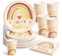 Vaisselle Anniversaire 20 Personne Assiette Anniversaire Happy Birthday Arc En Ciel Couverts de Table Gobelets Serviette Papier Kit Anniversaire Fille 2 3 4 5 Femme 30 40 50 60 Ans