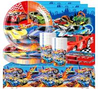 Vaisselle d’anniversaire de course, 61 pièces Thème de course de fête d’anniversaire pour enfants, Ensemble de vaisselle de course, Thème de fête de course avec assiettes, tasses, serviettes de table