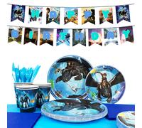 Vaisselle d'anniversaire comment entraîner votre Dragon, 114 pièces, nappe, assiette, bannière, etc., comment entraîner votre Dragon, fournitures de fête d'anniversaire 114 pièces de vaisselle