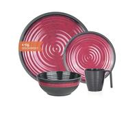 Vaisselle de camping 1 personne 4 pièces en mélamine | Service de table de pique-nique | Vaisselle de camping Stone Red Design
