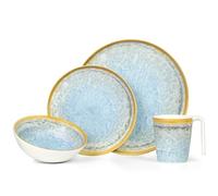 Vaisselle de camping 1 personne 4 pièces en mélamine | Service de table de pique-nique | Vaisselle de camping Crystal Blue Design