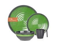 Vaisselle de camping 1 personne 4 pièces en mélamine | Service de table de pique-nique | Vaisselle de camping Stone Green Design