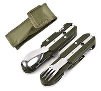 Vaisselle de camping en acier inoxydable 5 en 1, Couverts d'ustensiles en plein air pliants multifonctionnels, ensemble portables