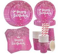 Vaisselle de fête - 50 pièces - Diamants - 23 cm/18 cm - Assiettes en carton - Tasses - Serviettes - Pailles brillantes - Vaisselle de fête d'anniversaire - Décoration de table pour 10 invités