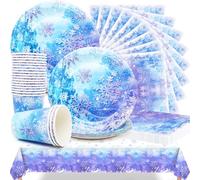 Vaisselle de Fête à Flocon de Neige, Fournitures de fête Frozen inclure 20 Assiette à Dessert, 20 Tasses, 20 Serviettes et 1 Nappes pour Anniversaire fête Décoration Fournitures