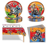Vaisselle de Fête Anniversaire Motocross, Motocycles Ensemble de Fournitures,Vaisselle moto, Motocycles Vaisselle Anniversaire Décorations Véhicule