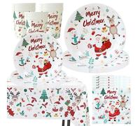 Vaisselle de Fête de Noël, 51 Décorations de Fête de Noël,Ensemble de Vaisselle de Assiettes de Vacances,Tasses,Serviettes,Nappes - 10Invités