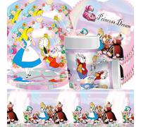 Vaisselle de Fête Filles Anniversaire,Doyomtoy Princesse Vaisselle Papier Set Assiettes en Papier Serviettes Tasses pour Fête à Thème Alice Baby Shower Décorations Fêtes d'Anniversaire 20 personnes