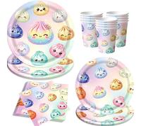 Vaisselle de fête Kawaii Arc-en-ciel en forme de boule de pâte à modeler, assiettes, gobelets et serviettes en papier jetables à motifs de dessins animés, décoration d'anniversaire pour enfants sur le