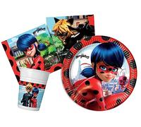 Vaisselle de fête Miraculous Ladybug pour 8 personnes (36 pièces : 8 assiettes en carton Ø 23 cm, 8 gobelets 200 ml, 20 serviettes 33 x 33 cm)