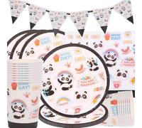 Vaisselle de fête panda Doyomtoy - Décoration d'anniversaire pour bébé - Tasses et serviettes de table - Décoration prénatale - 20 personnes