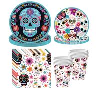 Vaisselle de Fête pour Halloween, Décorations de Vaisselle Day of the Dead, Assiettes, Serviettes et Tasses, pour Fête d'Halloween, Décorations de d'Anniversaire Fournitures, 85pcs