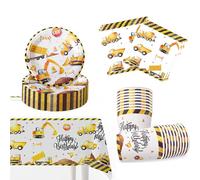 Vaisselle de fête sur chantier, décoration d'anniversaire, pelleteuse, vaisselle de fête, 41 pièces, pelleteuse, chantier de construction, assiettes en carton, gobelets en carton, serviettes pour