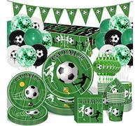 Vaisselle de fête verte pour garçon et homme - Décoration de football - Assiettes et gobelets en carton - Nappe et bannière