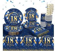 Vaisselle de fête - WOOPSO - Assiette jetable - Nappe anniversaire 18 ans - Bleu