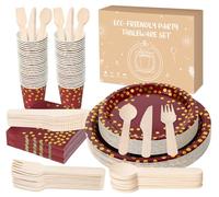 Vaisselle de Noël, Anstore 200 Assiettes en Carton Rouge Foncé avec Assiette, Cuillère, Fourchette, Couteau, Tasses, Serviettes de Table pour 25 Invités, Vaisselle en Papier de Noël Assiettes à Dîner