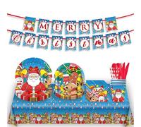 Vaisselle De Noël, Noël Vaisselle De Fête Décorations, Comprend Des Assiettes En Papier, Des Serviettes De Table, Des Gobelets En Papier Et Des Nappes 42 Pcs